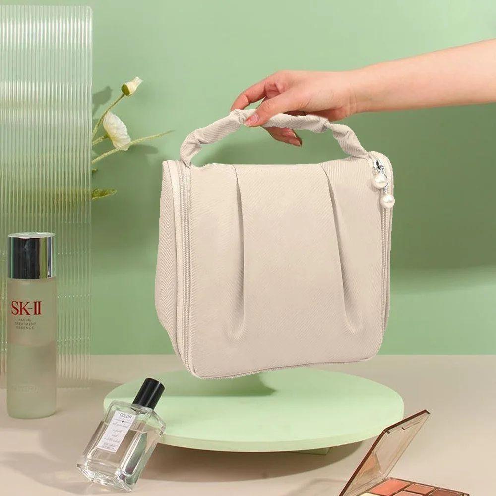 Stylish Women's Plain Polyester Toiletry Bag - 1 Pc, Off White